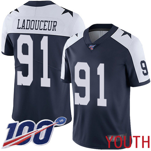 Youth Dallas Cowboys Limited Navy Blue L. P. Ladouceur Alternate #91 100th Season Vapor Untouchable Throwback NFL Jersey
